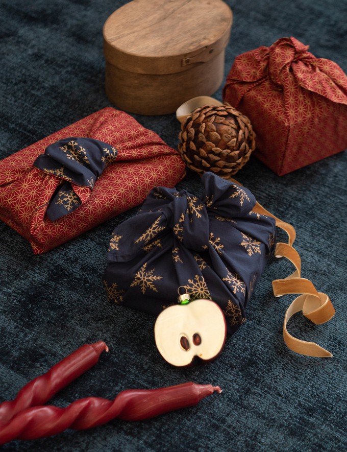 Furoshiki Gift Wrap Ruby & Midnight Snowflakes Fabric Gift Wrap - Double Sided (Reversible) from FabRap