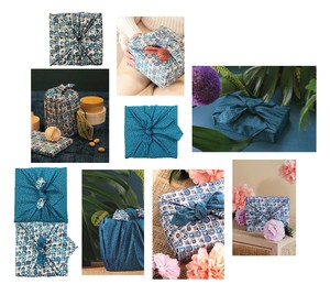 Furoshiki Gift Wrap - 3 Pack (Sizes S, M & L) Double Sided Bundle - Art Deco & Ocean (Teal Blue) from FabRap
