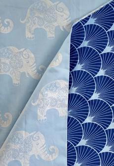 Sky Elephants & Indigo Fans Fabric Gift Wrap Furoshiki Cloth - Double Sided (Reversible) via FabRap