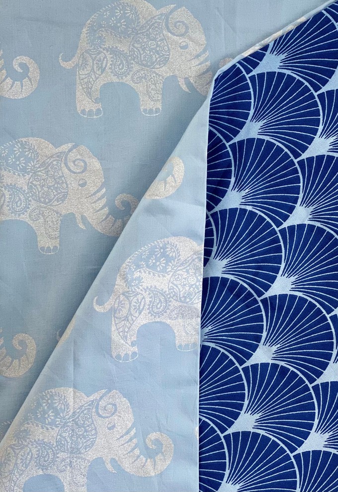 Furoshiki Gift Wrap Sky Elephants & Indigo Fans Fabric Gift Wrap - Double Sided (Reversible) from FabRap