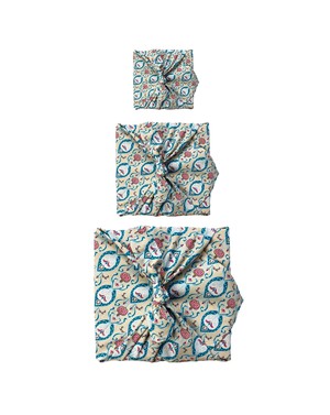 Furoshiki Gift Wrap - 3 Pack (Sizes Small, Medium & Large) Single Sided Bundle - Teal Indian Floral from FabRap