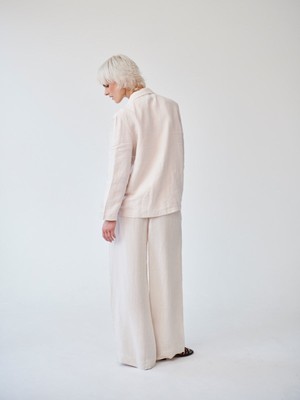 Ethically Made Beige Linen Suit Plain with Wide Leg Trouser from Fanfare Label