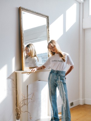 High Waisted Upcycled Thread Wide Leg Jeans from Fanfare Label