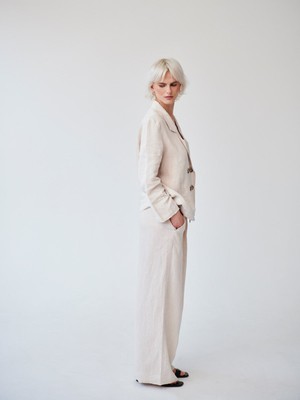 Ethically Made Beige Linen Suit Plain with Wide Leg Trouser from Fanfare Label