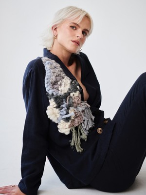 Ethically Made Navy Linen Suit With Trim from Fanfare Label