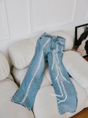 High Waisted Upcycled Thread Wide Leg Jeans from Fanfare Label