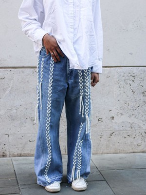 High Waisted Upcycled Thread Wide Leg Jeans from Fanfare Label