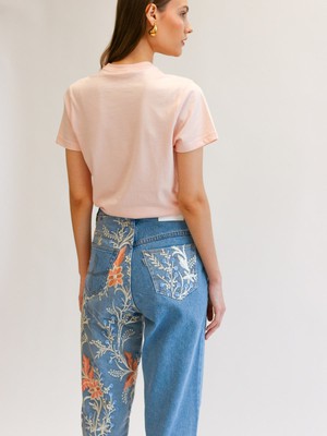 Delia Floral High Waisted Organic Mom Fit Embroidered Jeans from Fanfare Label