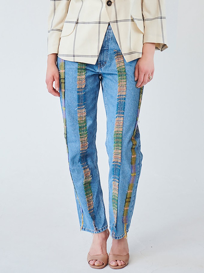 High Waisted Organic & Recycled Stripe Wool Jeans from Fanfare Label