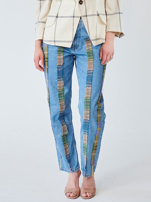 High Waisted Organic & Recycled Stripe Wool Jeans from Fanfare Label
