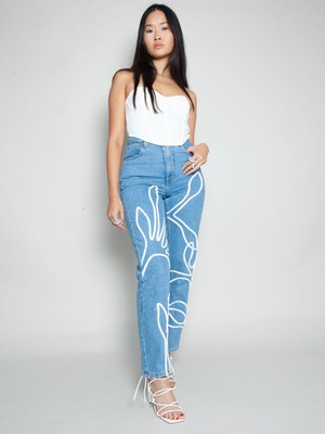 High Waisted Organic Mom Fit Floral Trim Jeans from Fanfare Label