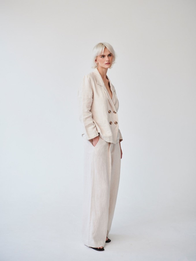 Ethically Made Beige Linen Suit Plain with Wide Leg Trouser from Fanfare Label