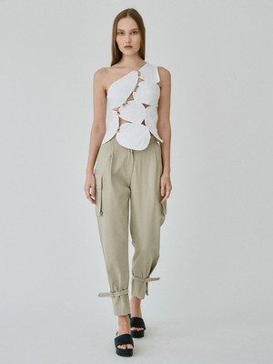 Organic Cotton Utility Cargo Pant With Buckles In Beige from Fanfare Label