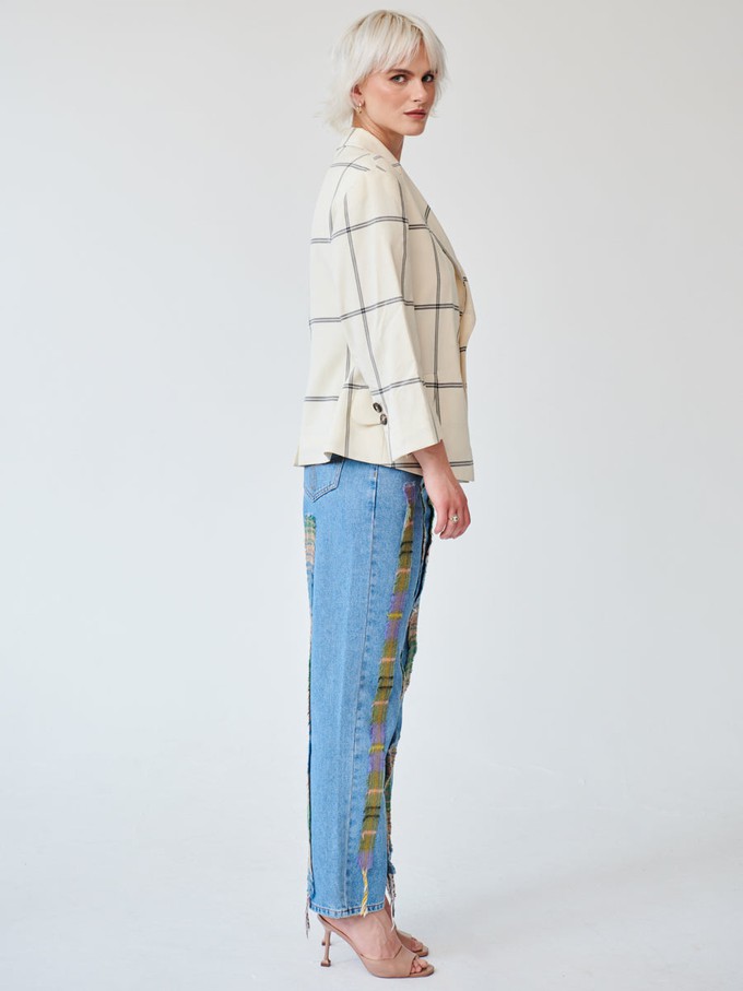 High Waisted Organic & Recycled Stripe Wool Jeans from Fanfare Label