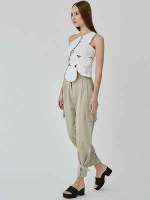 Organic Cotton Utility Cargo Pant With Buckles In Beige from Fanfare Label