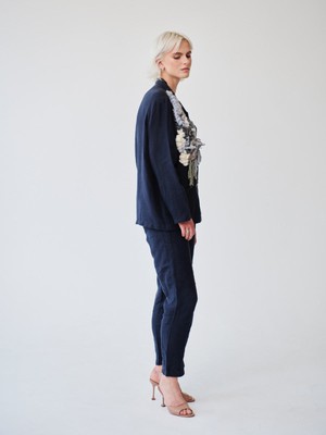 Ethically Made Navy Linen Suit With Trim from Fanfare Label