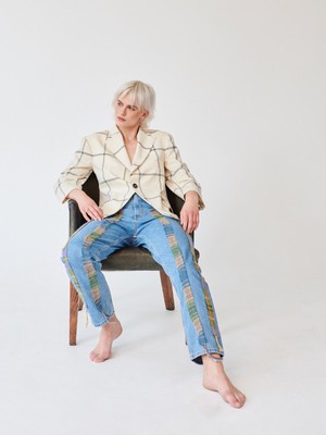 High Waisted Organic & Recycled Stripe Wool Jeans from Fanfare Label