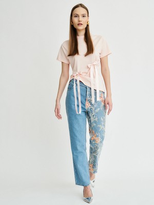 Delia Floral High Waisted Organic Mom Fit Embroidered Jeans from Fanfare Label