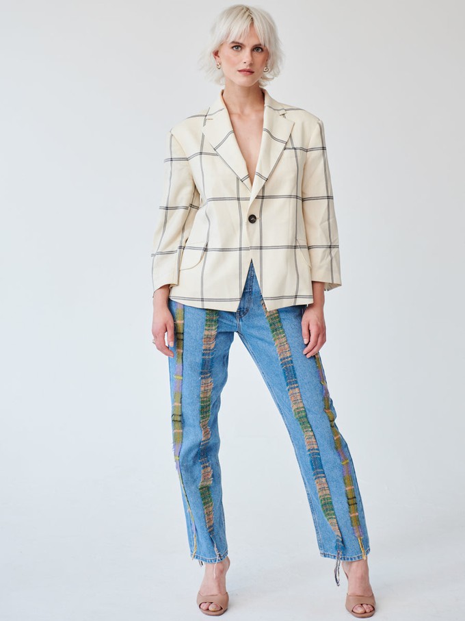 High Waisted Organic & Recycled Stripe Wool Jeans from Fanfare Label