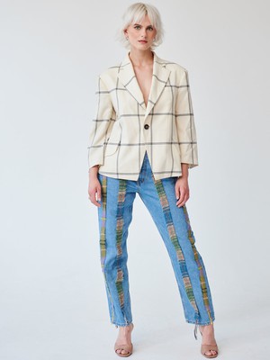 High Waisted Organic & Recycled Stripe Wool Jeans from Fanfare Label
