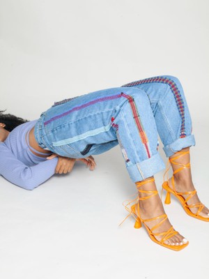 High Waisted Organic & Recycled Stripe Wool Jeans from Fanfare Label