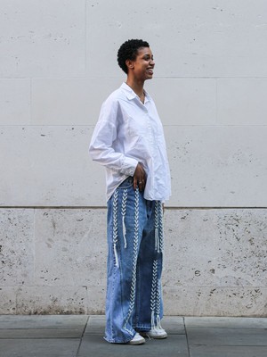 High Waisted Upcycled Thread Wide Leg Jeans from Fanfare Label