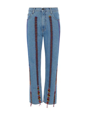 High Waisted Organic & Recycled Stripe Wool Jeans from Fanfare Label