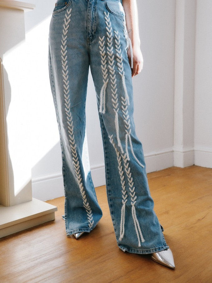 High Waisted Upcycled Thread Wide Leg Jeans from Fanfare Label