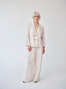 Ethically Made Beige Linen Suit Plain with Wide Leg Trouser via Fanfare Label