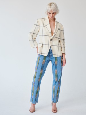 High Waisted Organic & Recycled Stripe Wool Jeans from Fanfare Label