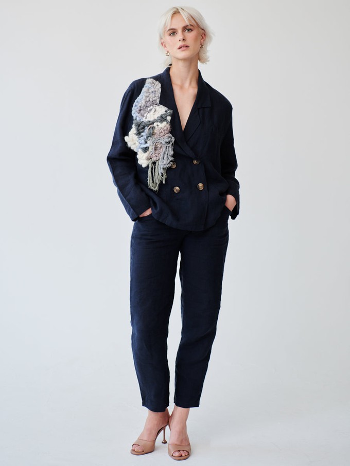 Ethically Made Navy Linen Suit With Trim from Fanfare Label