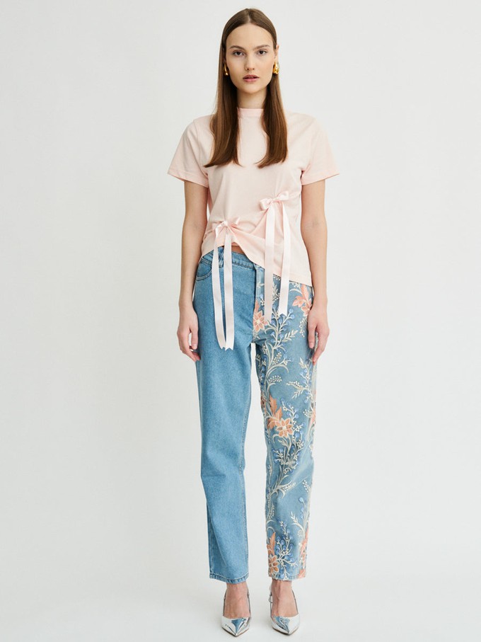 Delia Floral High Waisted Organic Mom Fit Embroidered Jeans from Fanfare Label