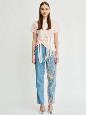 Delia Floral High Waisted Organic Mom Fit Embroidered Jeans from Fanfare Label