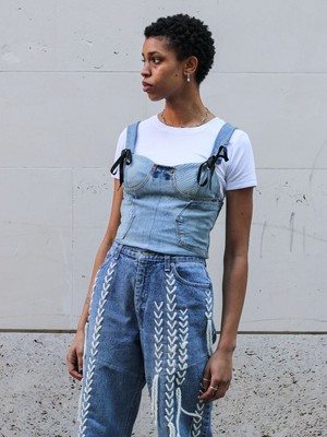 High Waisted Upcycled Thread Wide Leg Jeans from Fanfare Label