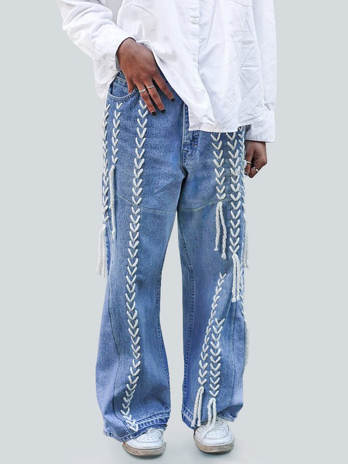 High Waisted Upcycled Thread Wide Leg Jeans from Fanfare Label