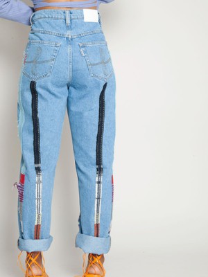 High Waisted Organic & Recycled Stripe Wool Jeans from Fanfare Label