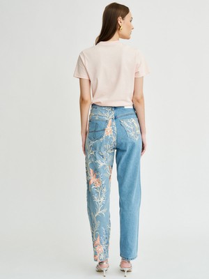 Delia Floral High Waisted Organic Mom Fit Embroidered Jeans from Fanfare Label