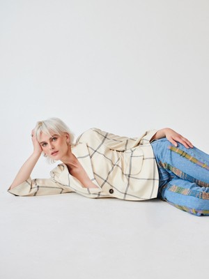 High Waisted Organic & Recycled Stripe Wool Jeans from Fanfare Label