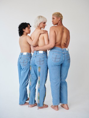 High Waisted Organic & Recycled Stripe Wool Jeans from Fanfare Label