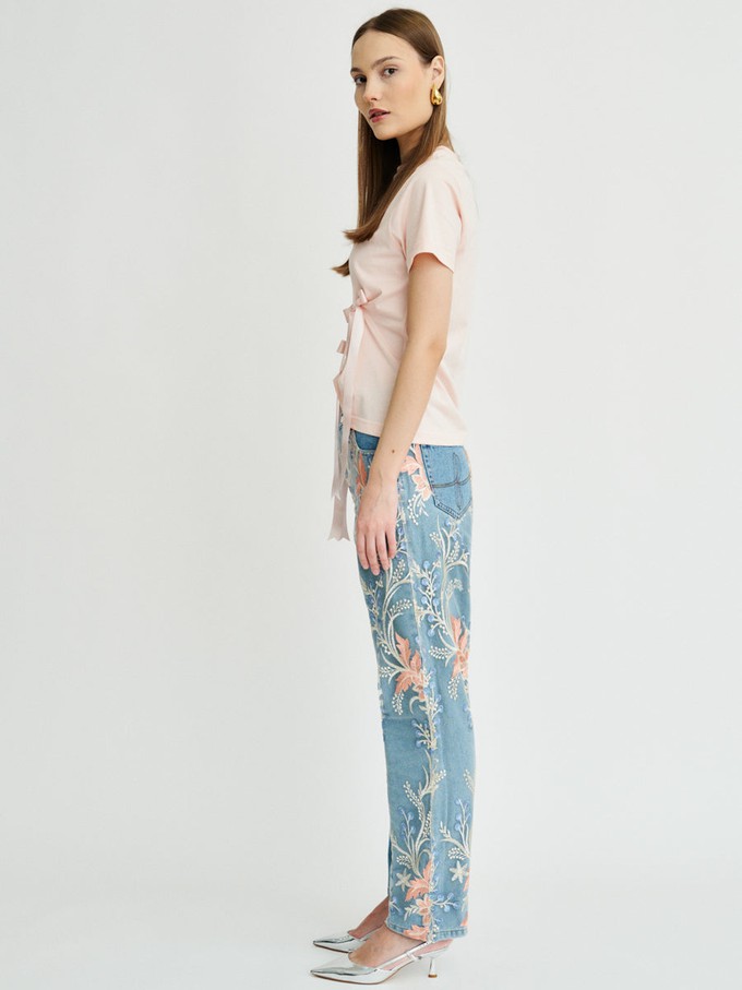 Delia Floral High Waisted Organic Mom Fit Embroidered Jeans from Fanfare Label
