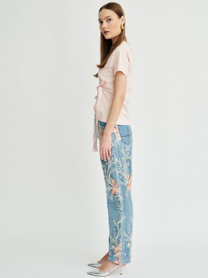 Delia Floral High Waisted Organic Mom Fit Embroidered Jeans from Fanfare Label