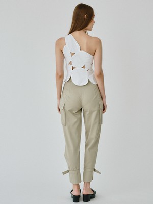 Organic Cotton Utility Cargo Pant With Buckles In Beige from Fanfare Label