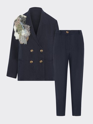 Ethically Made Navy Linen Suit With Trim from Fanfare Label