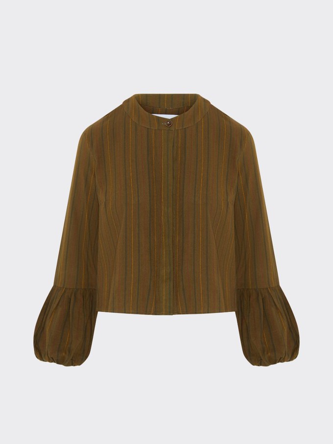 Volume Sleeved Stripe Top in Khaki Green - Sizes 6 & 14 from Fanfare Label