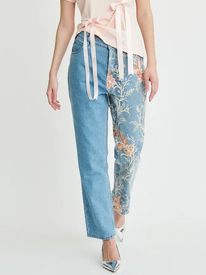 Delia Floral High Waisted Organic Mom Fit Embroidered Jeans from Fanfare Label