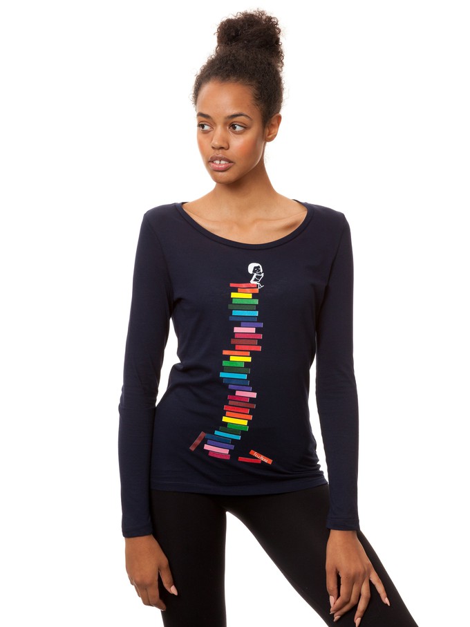 Books Girl Longsleeve navy from FellHerz T-Shirts - bio, fair & vegan