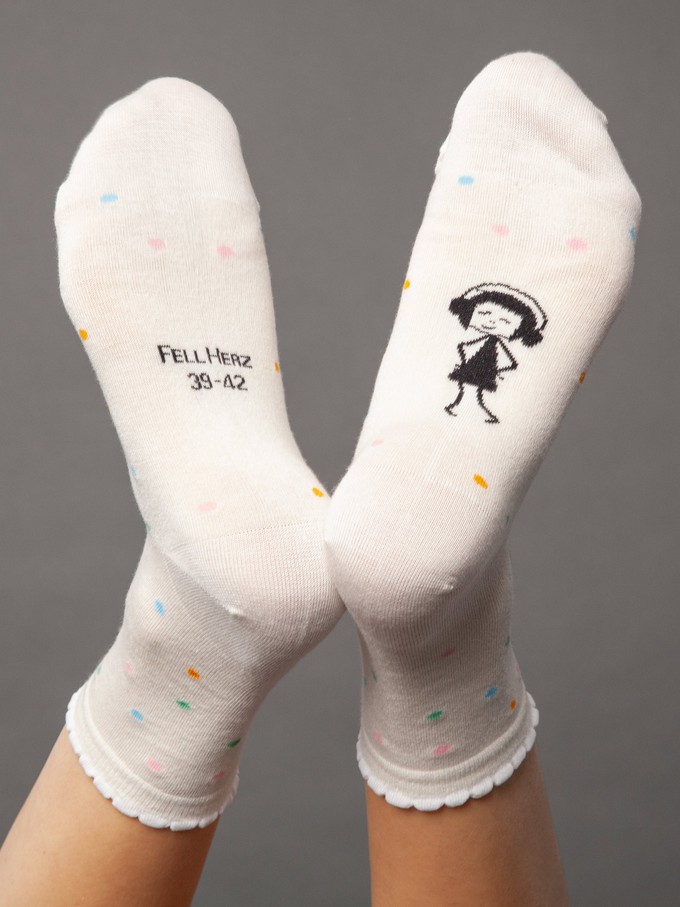 Pack of 6 socks with viscose (made of bamboo) mix confetti white and heart black from FellHerz T-Shirts - bio, fair & vegan