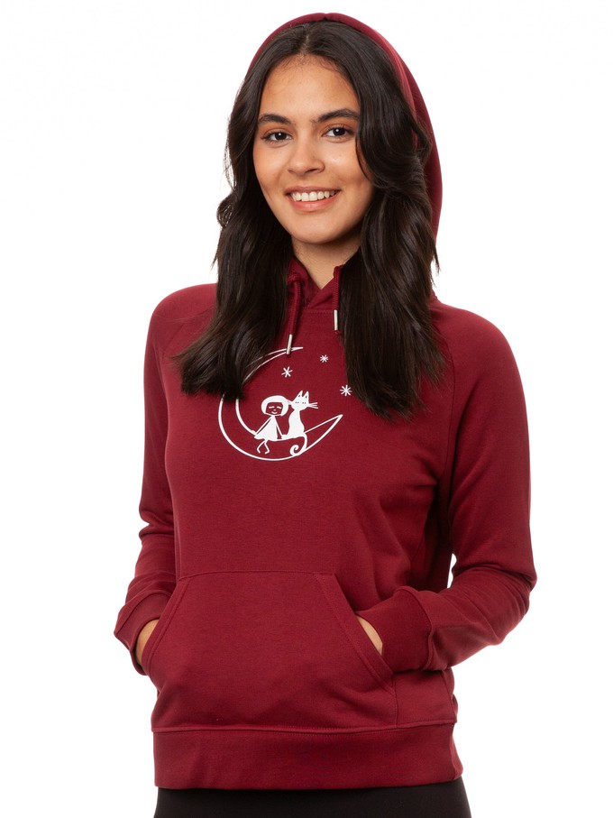 Moon Cat Hoodie burgundy from FellHerz T-Shirts - bio, fair & vegan
