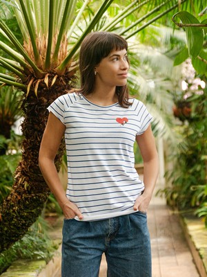 Valentine Girl Cap Sleeve striped white blue from FellHerz T-Shirts - bio, fair & vegan