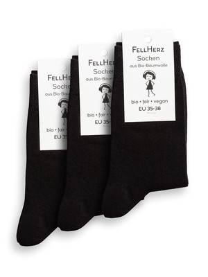 Pack of 3 socks with organic cotton black from FellHerz T-Shirts - bio, fair & vegan